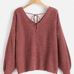 Sweaters - Drop Shoulder V-Neck Oversized Sweater (Plum) Sweaters - Drop Shoulder V-Neck Oversized Sweater (Plum)